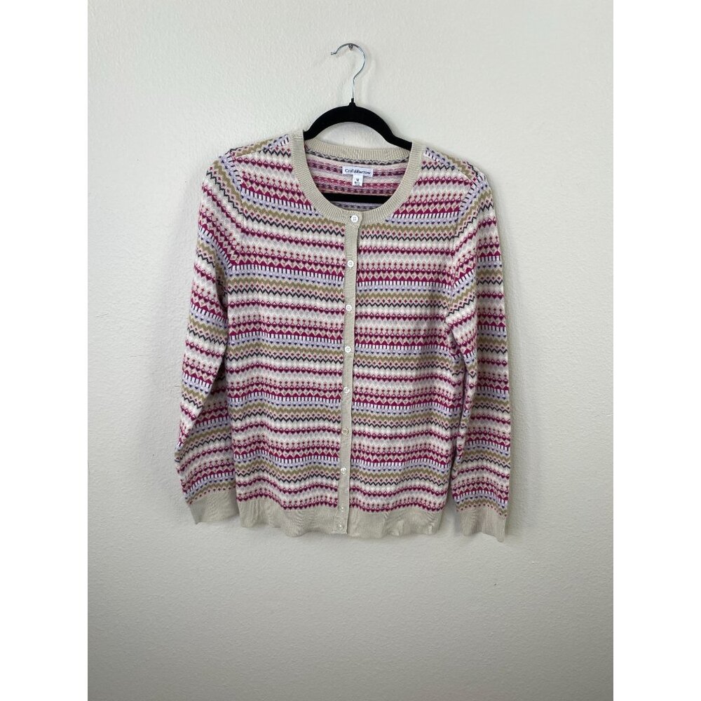 Croft & Barrow Womens Fair Isle Button-Up Cardigan Sweater Medium Acrylic Blend